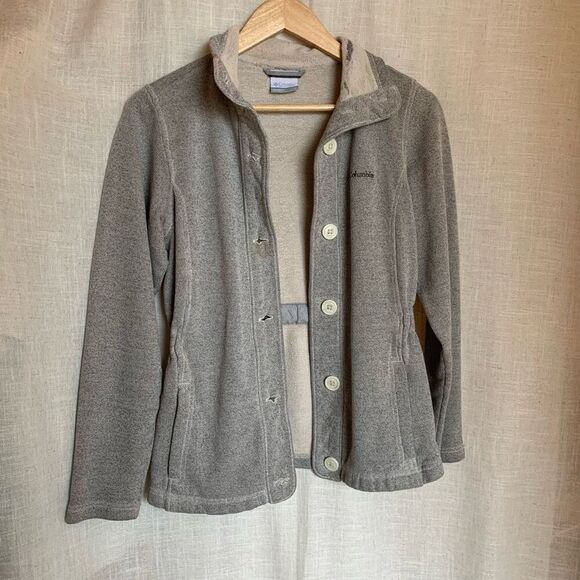Columbia Womens Med Fleece Jacket Gray Button-Up Minimalist, Gorpcore, Cozy Vibe - Picture 1 of 14